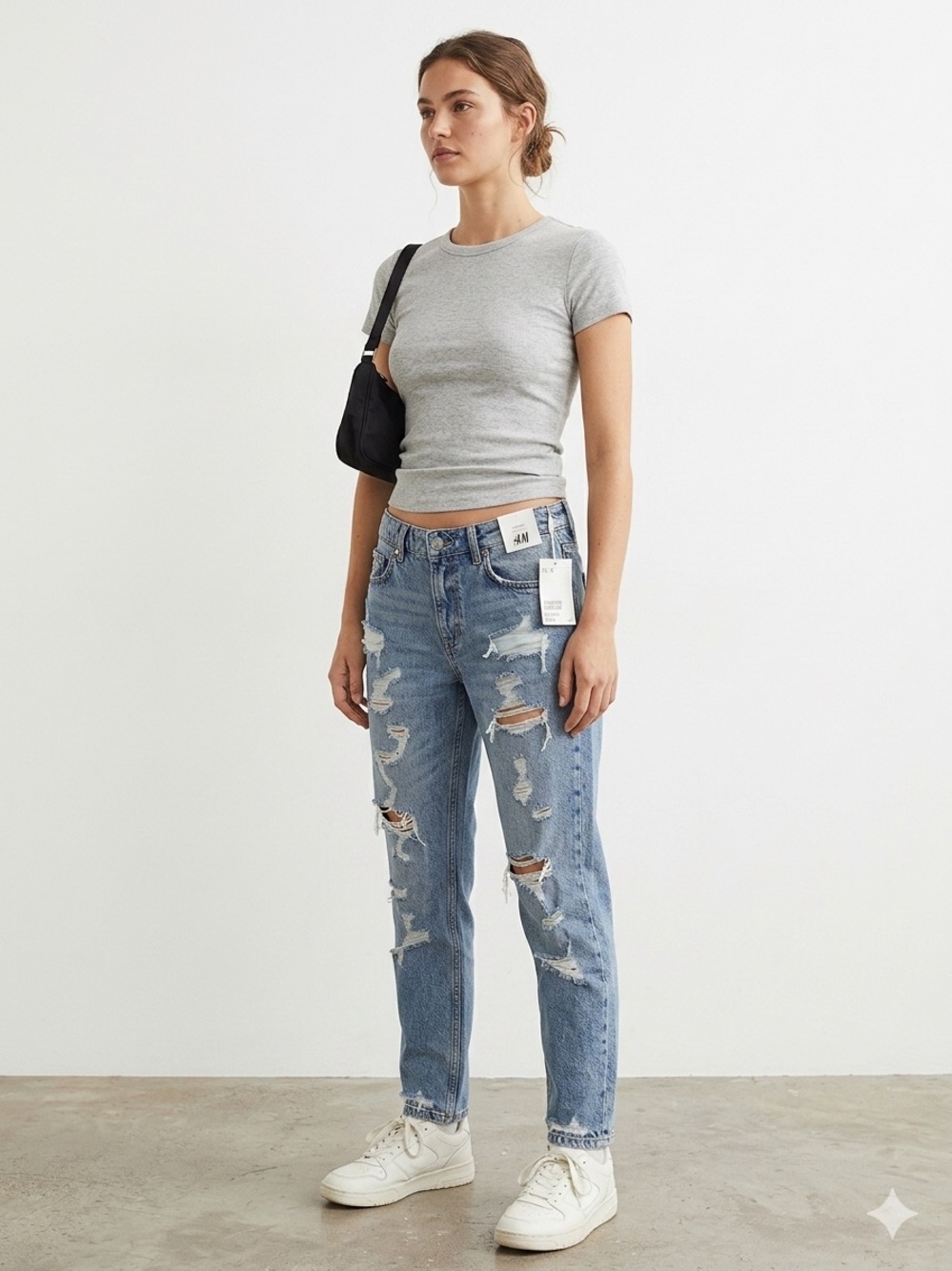H&M 90s Low-Waist Distressed Boyfriend Jeans SZ2 NWT